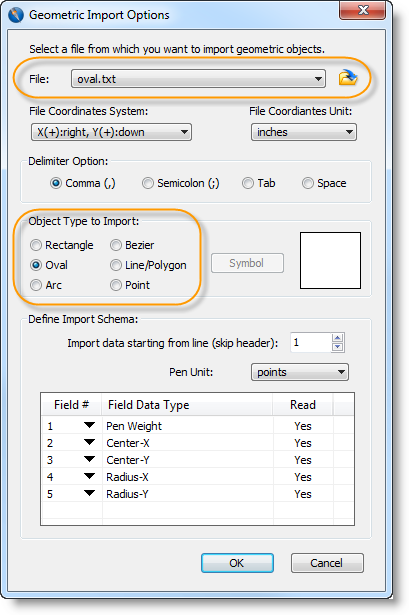 Geometric Import Options dialog box